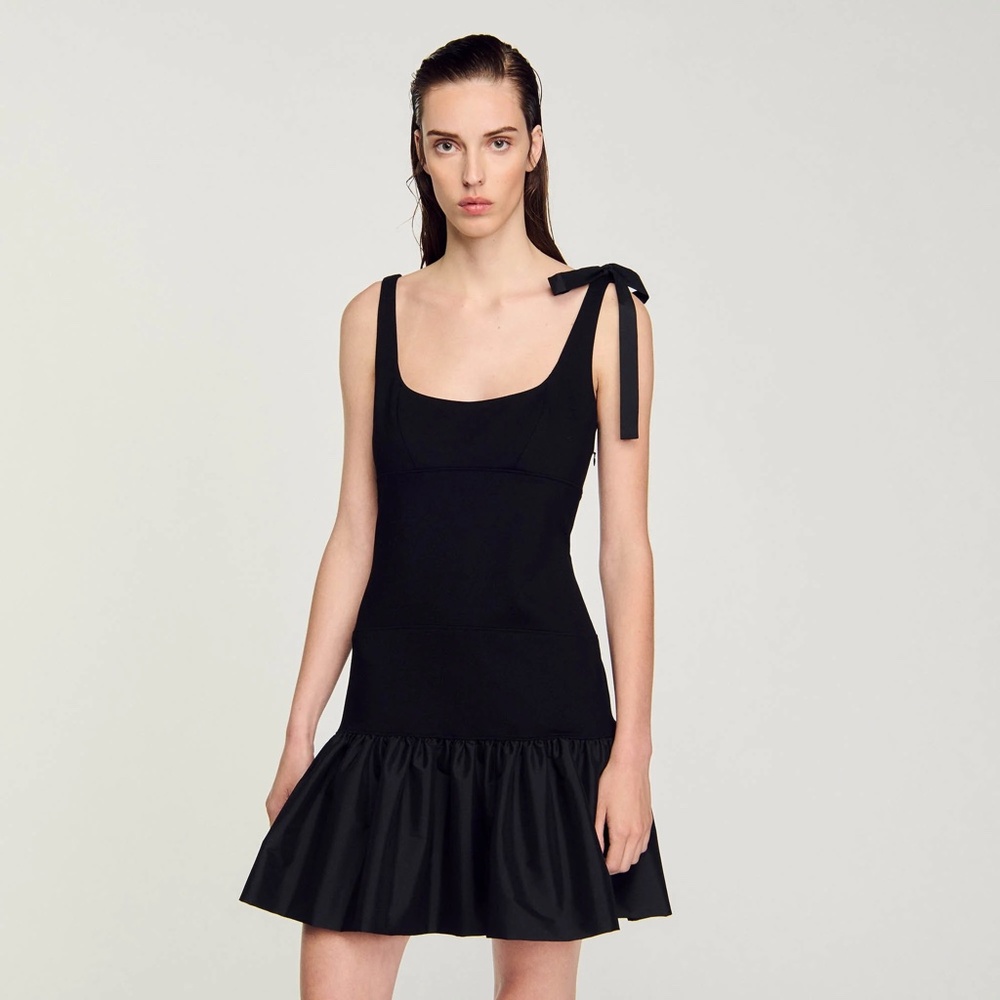 Sandro Dual Material Mini Bubble Dress - Black Sz 38 US 6 - Never Worn